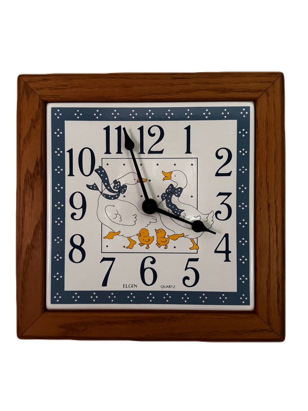 Vtg  Elgin Goose Clock 11"  Square Geese 80s Grandma Country Rustic Cottage USA